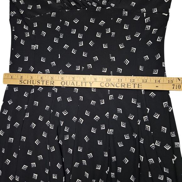 Lauren Ralph Lauren Dress Size 6 Black White Geo Print Long Sleeve Midi Y2K - Picture 7 of 10